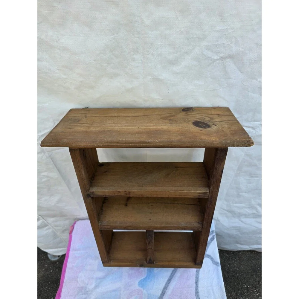 ​Vintage Rustic Wood Wall Shelf Unit – Small Curio Display Cabinet Cubbies 28.5
